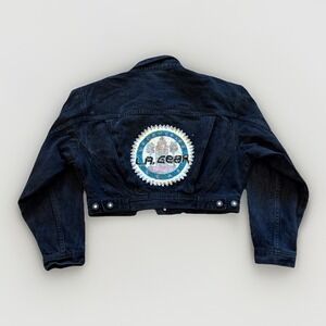 Vintage LA Gear Jean Jacket Women's L Black‎ Denim Cropped 90s